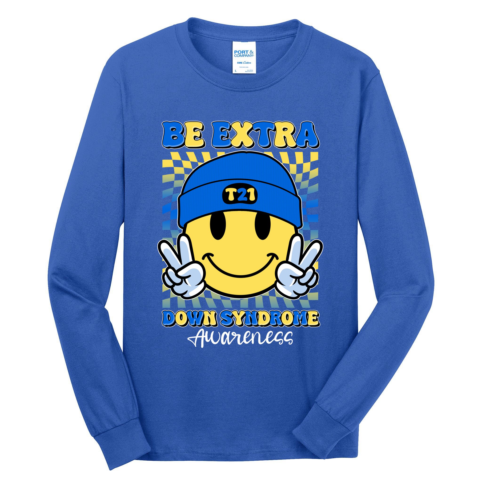 Retro Smiley Emoji Be Extra Down Syndrome Awareness Tall Long Sleeve T-Shirt