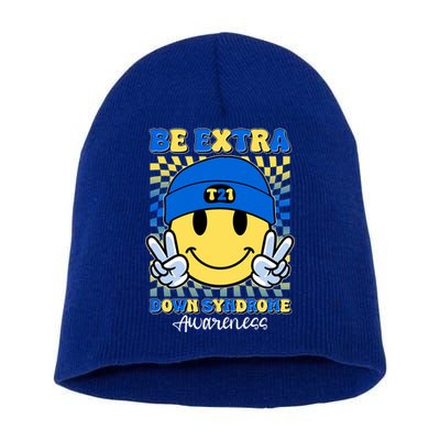 Retro Smiley Emoji Be Extra Down Syndrome Awareness Short Acrylic Beanie