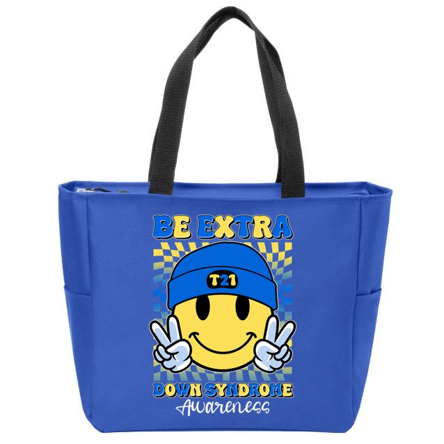 Retro Smiley Emoji Be Extra Down Syndrome Awareness Zip Tote Bag