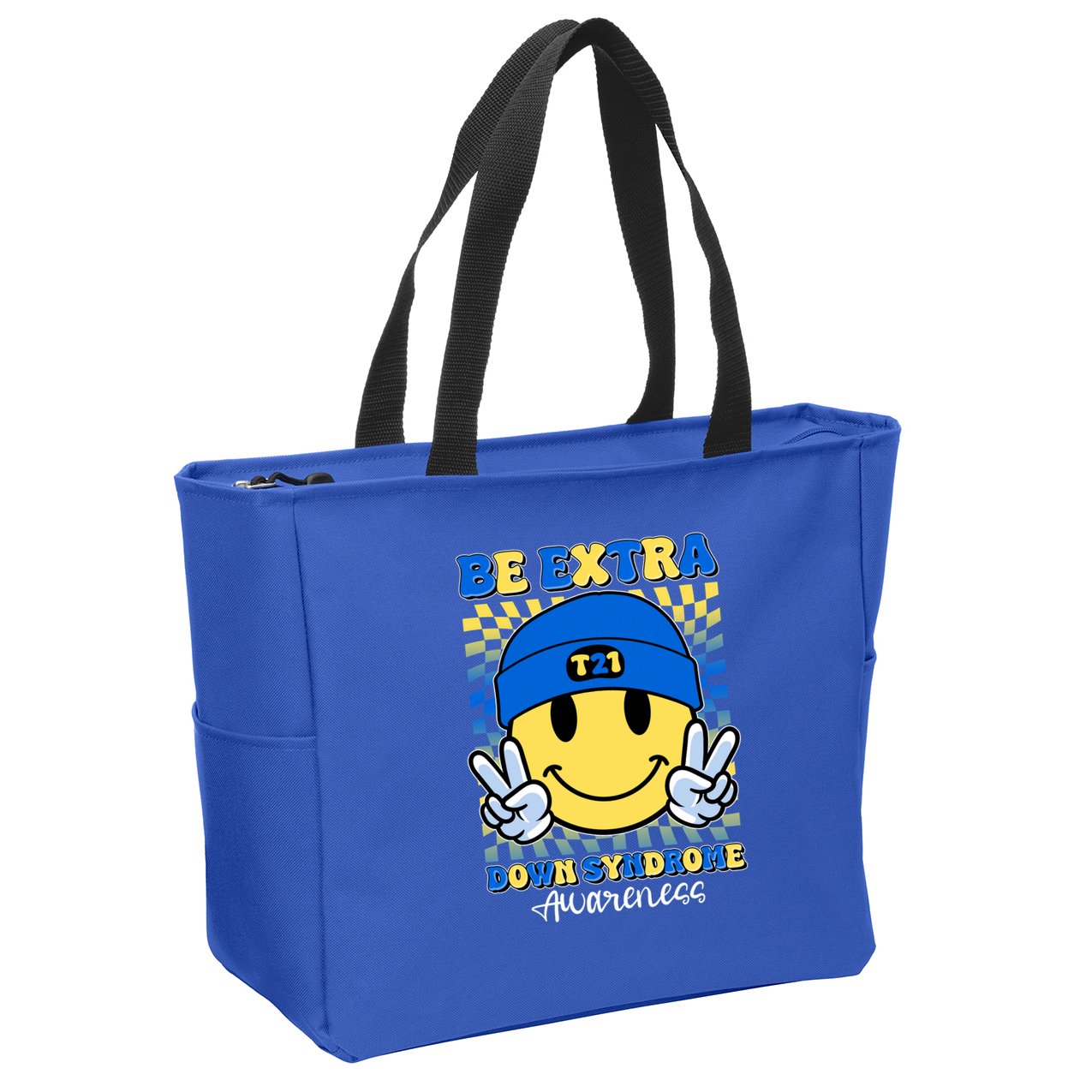 Retro Smiley Emoji Be Extra Down Syndrome Awareness Zip Tote Bag