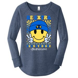 Retro Smiley Emoji Be Extra Down Syndrome Awareness Women's Perfect Tri Tunic Long Sleeve Shirt