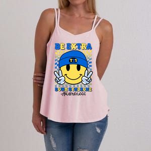 Retro Smiley Emoji Be Extra Down Syndrome Awareness Women's Strappy Tank