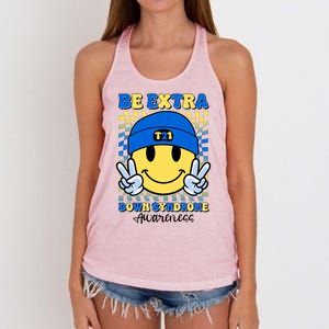 Retro Smiley Emoji Be Extra Down Syndrome Awareness Women's Knotted Racerback Tank