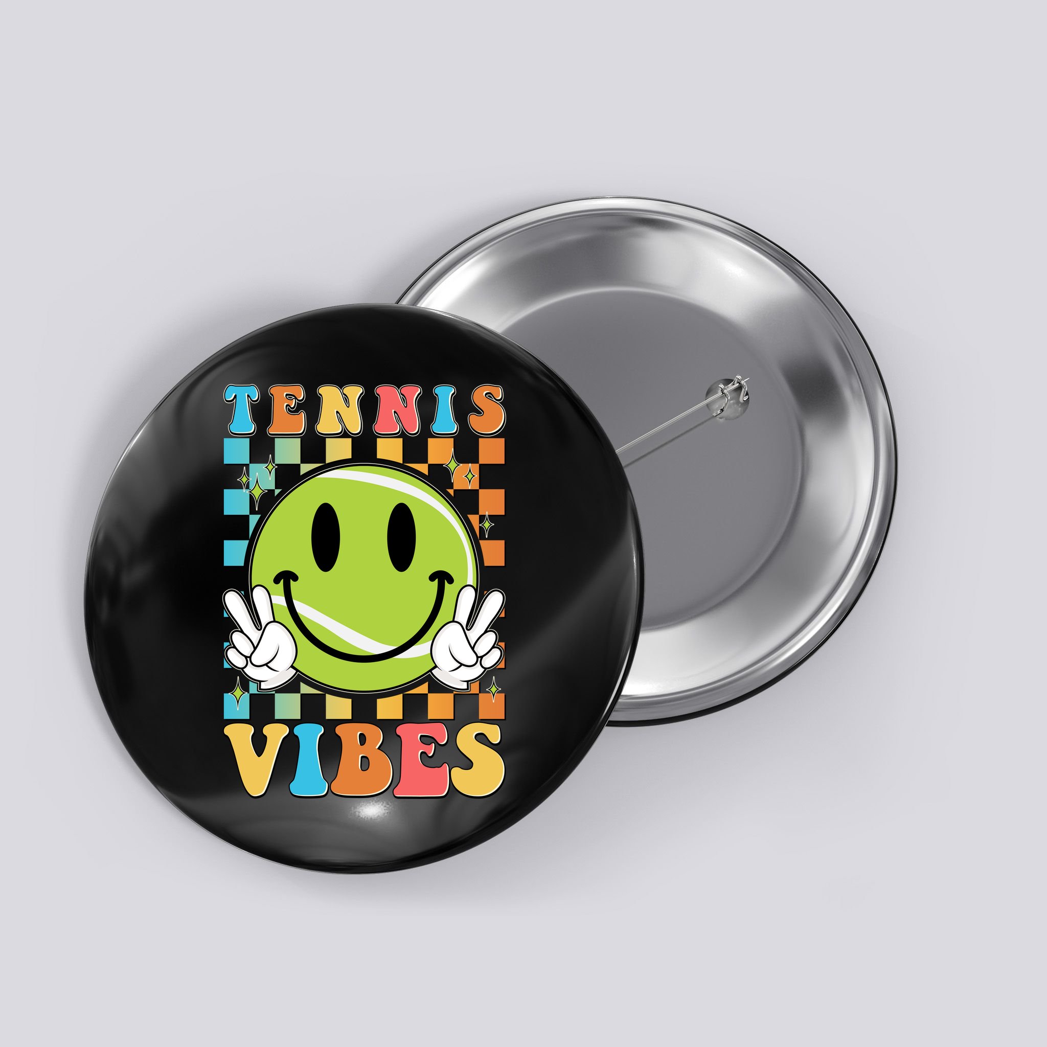 Retro Smiley Emoji Tennis Vibes Button