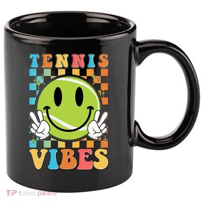 Retro Smiley Emoji Tennis Vibes 11oz C Handle Ceramic Mug