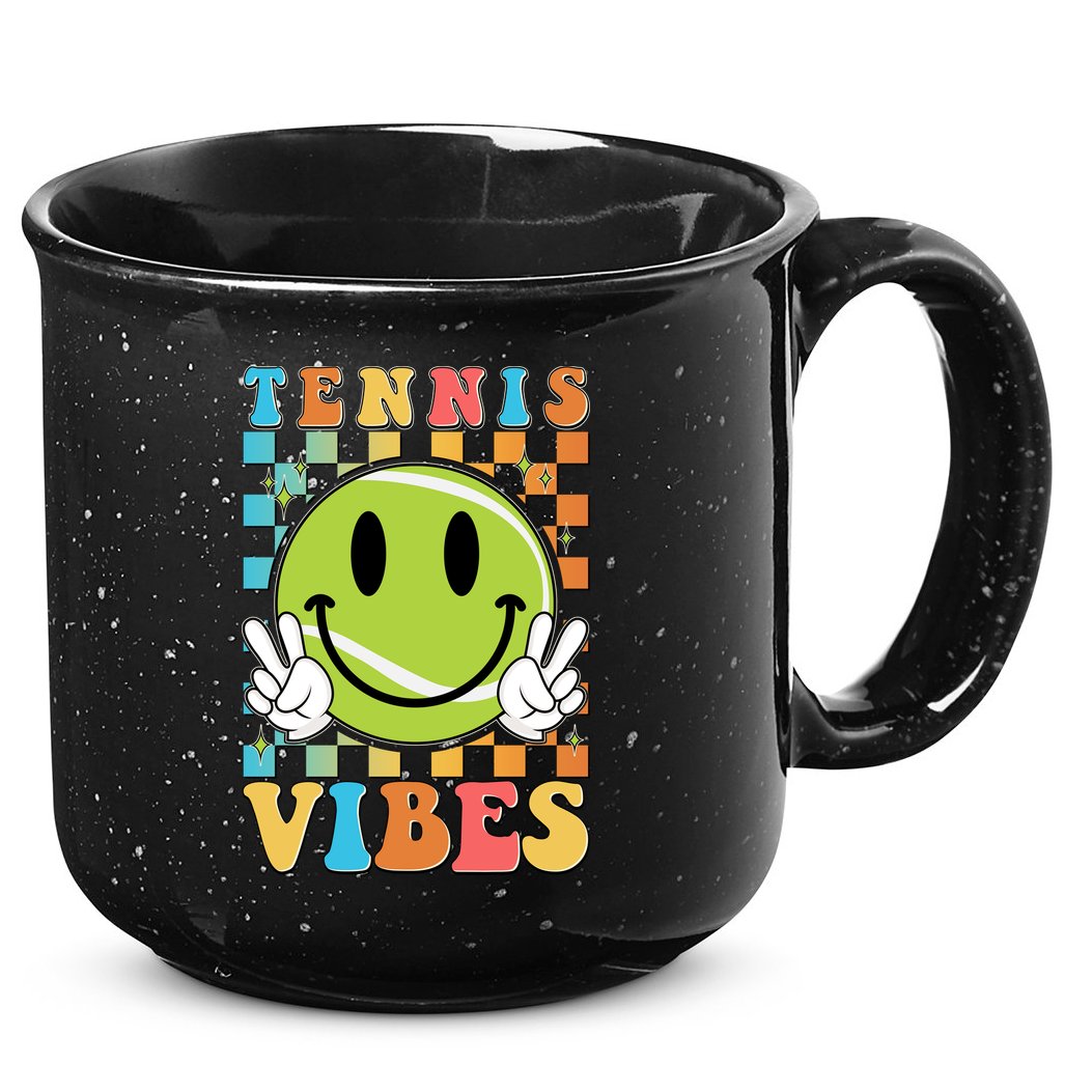 Retro Smiley Emoji Tennis Vibes 15oz Campfire Ceramic Mug