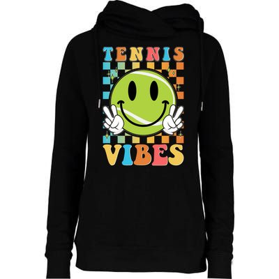 Retro Smiley Emoji Tennis Vibes Womens Funnel Neck Pullover Hood