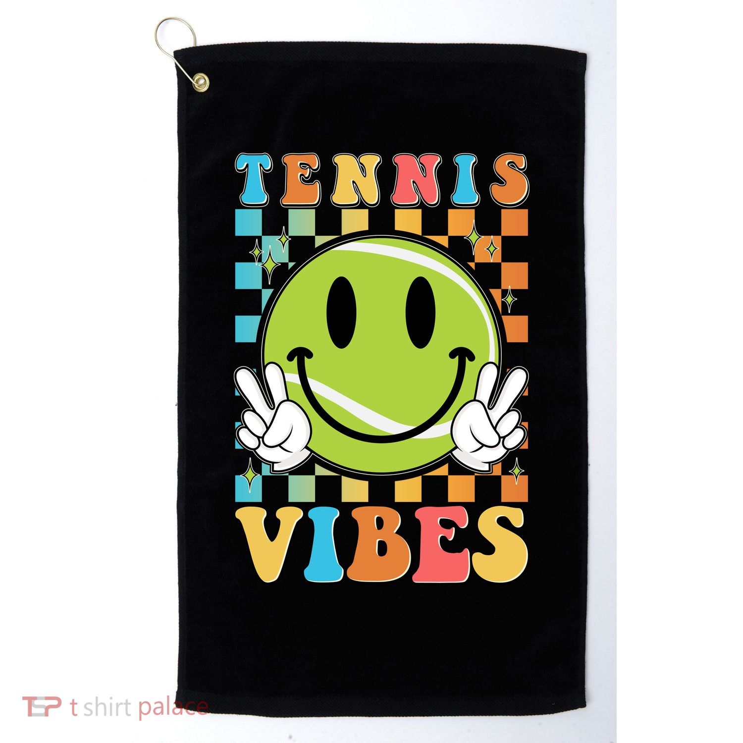Retro Smiley Emoji Tennis Vibes Golf Towel