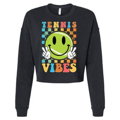 Retro Smiley Emoji Tennis Vibes Cropped Pullover Crew