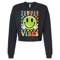 Retro Smiley Emoji Tennis Vibes Cropped Pullover Crew
