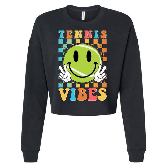 Retro Smiley Emoji Tennis Vibes Cropped Pullover Crew