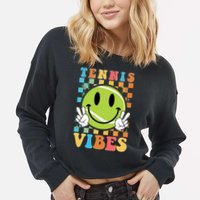 Retro Smiley Emoji Tennis Vibes Cropped Pullover Crew