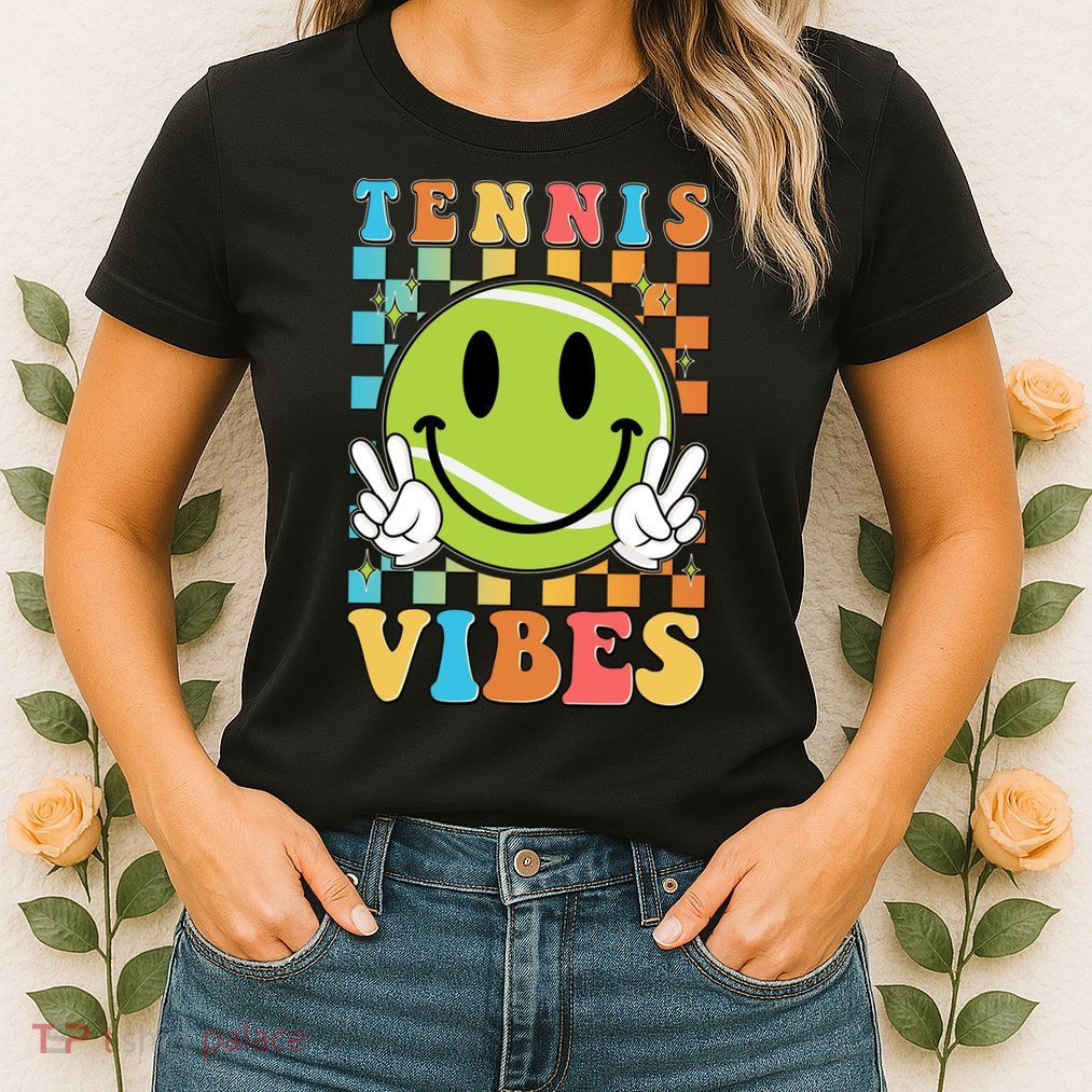 Retro Smiley Emoji Tennis Vibes Womens T-Shirt