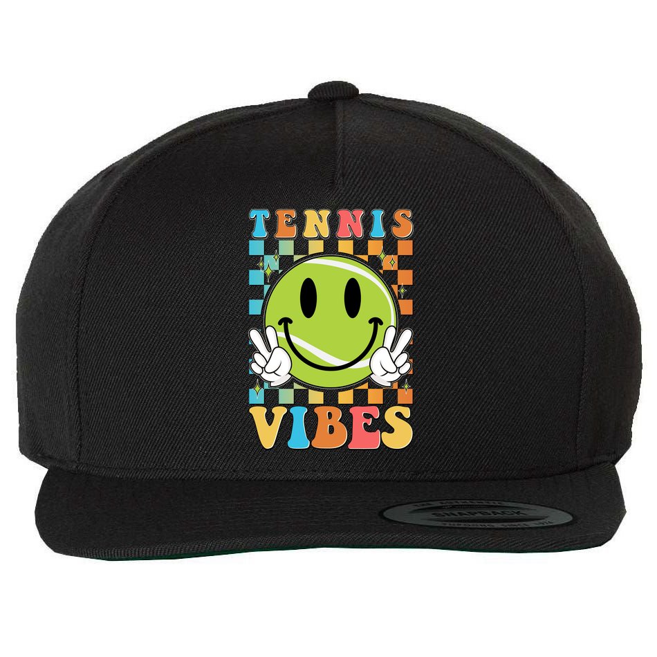 Retro Smiley Emoji Tennis Vibes Wool Snapback Cap
