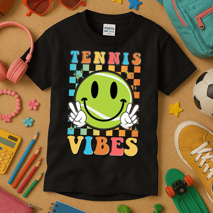 Retro Smiley Emoji Tennis Vibes Kids T-Shirt
