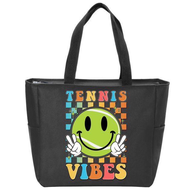 Retro Smiley Emoji Tennis Vibes Zip Tote Bag