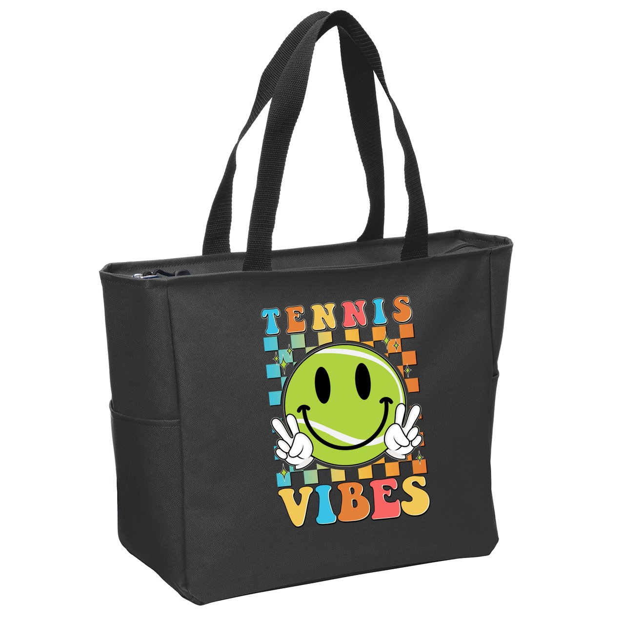 Retro Smiley Emoji Tennis Vibes Zip Tote Bag