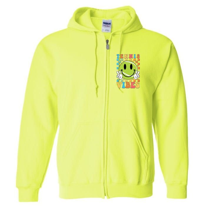 Retro Smiley Emoji Tennis Vibes Full Zip Hoodie