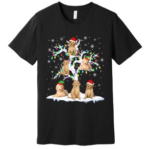 Reindeer Santa Elf Goldendoodle On Christmas Tree Xmas Light Long Sleeve Premium T-Shirt