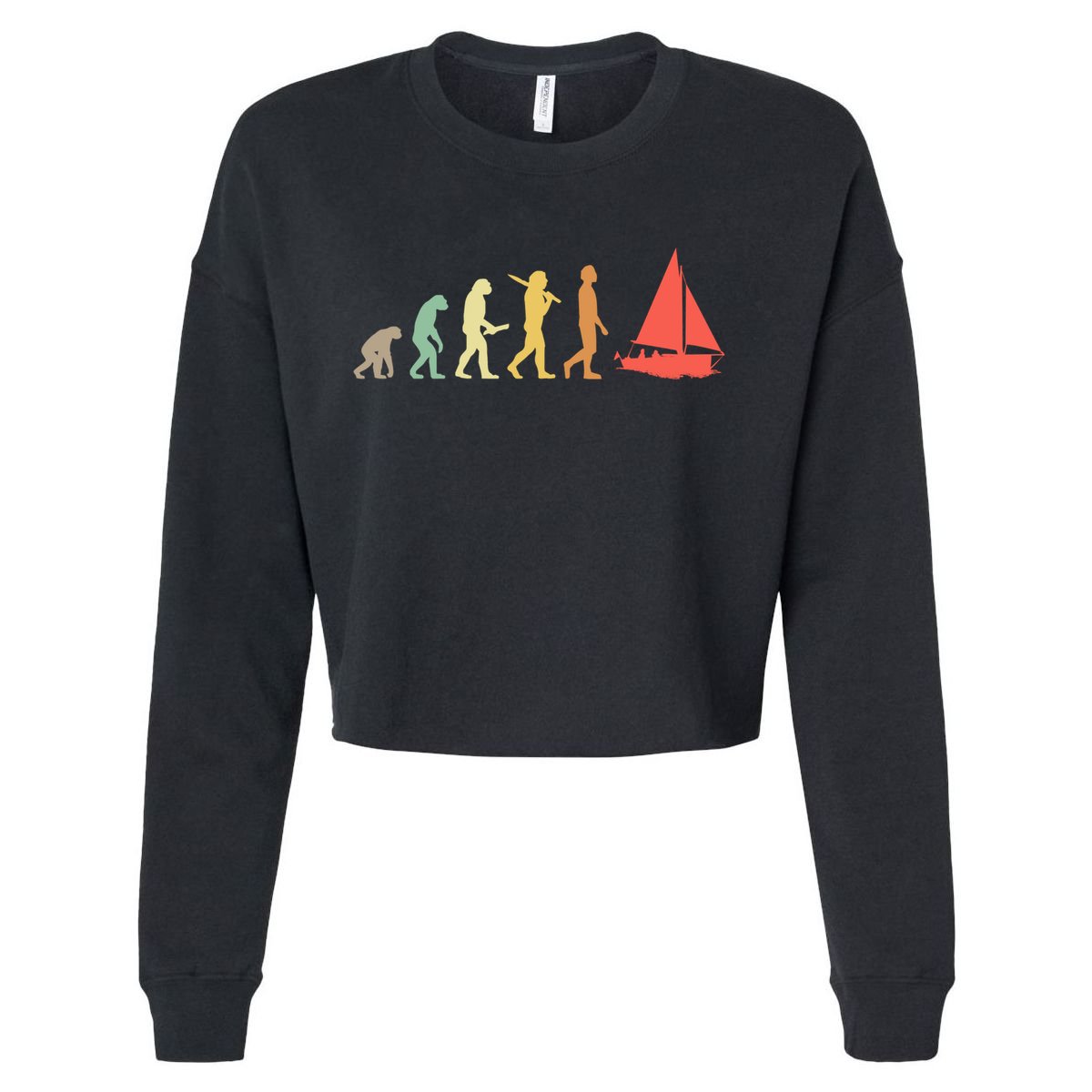 Retro Sailing Evolution Gift For Sailors And Skippers Gift Cropped Pullover Crew