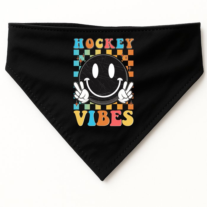 Retro Smiley Emoji Hockey Vibes USA-Made Doggie Bandana