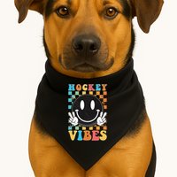 Retro Smiley Emoji Hockey Vibes USA-Made Doggie Bandana