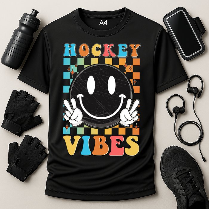 Retro Smiley Emoji Hockey Vibes Cooling Performance Crew T-Shirt