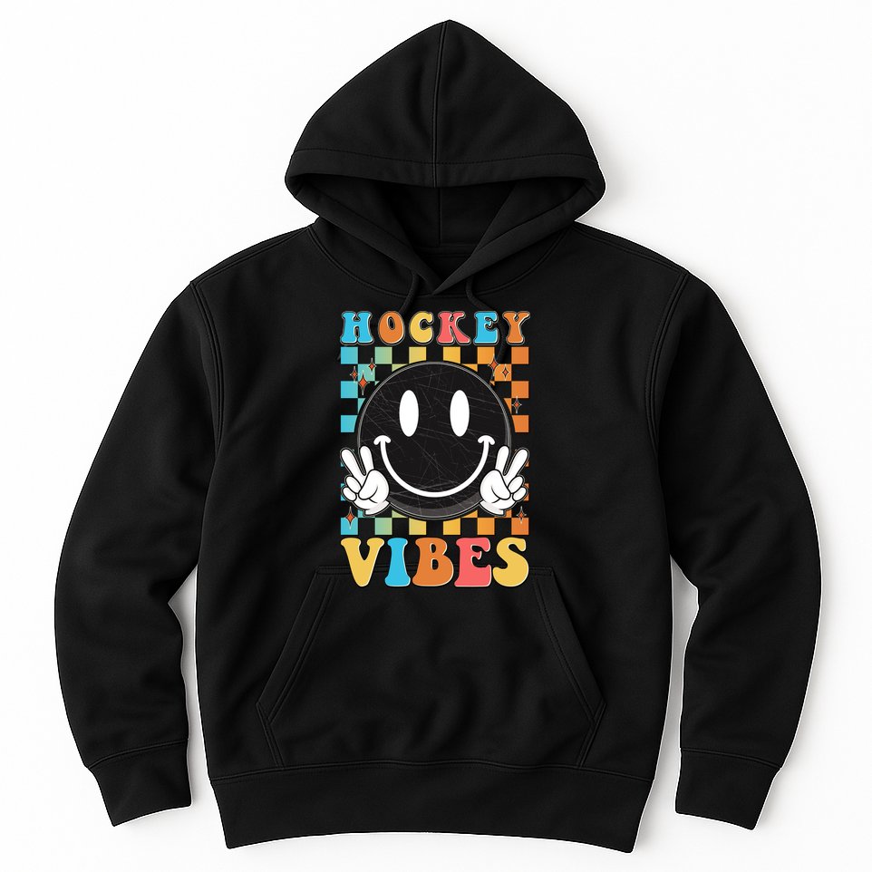 Retro Smiley Emoji Hockey Vibes Hoodie