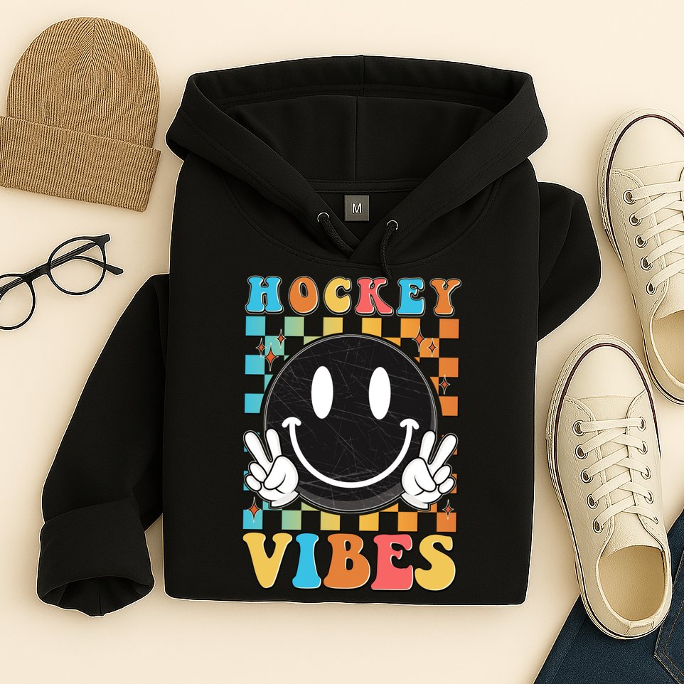 Retro Smiley Emoji Hockey Vibes Hoodie