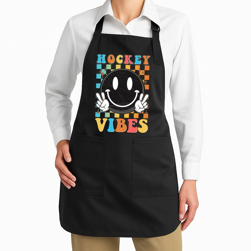 Retro Smiley Emoji Hockey Vibes Apron