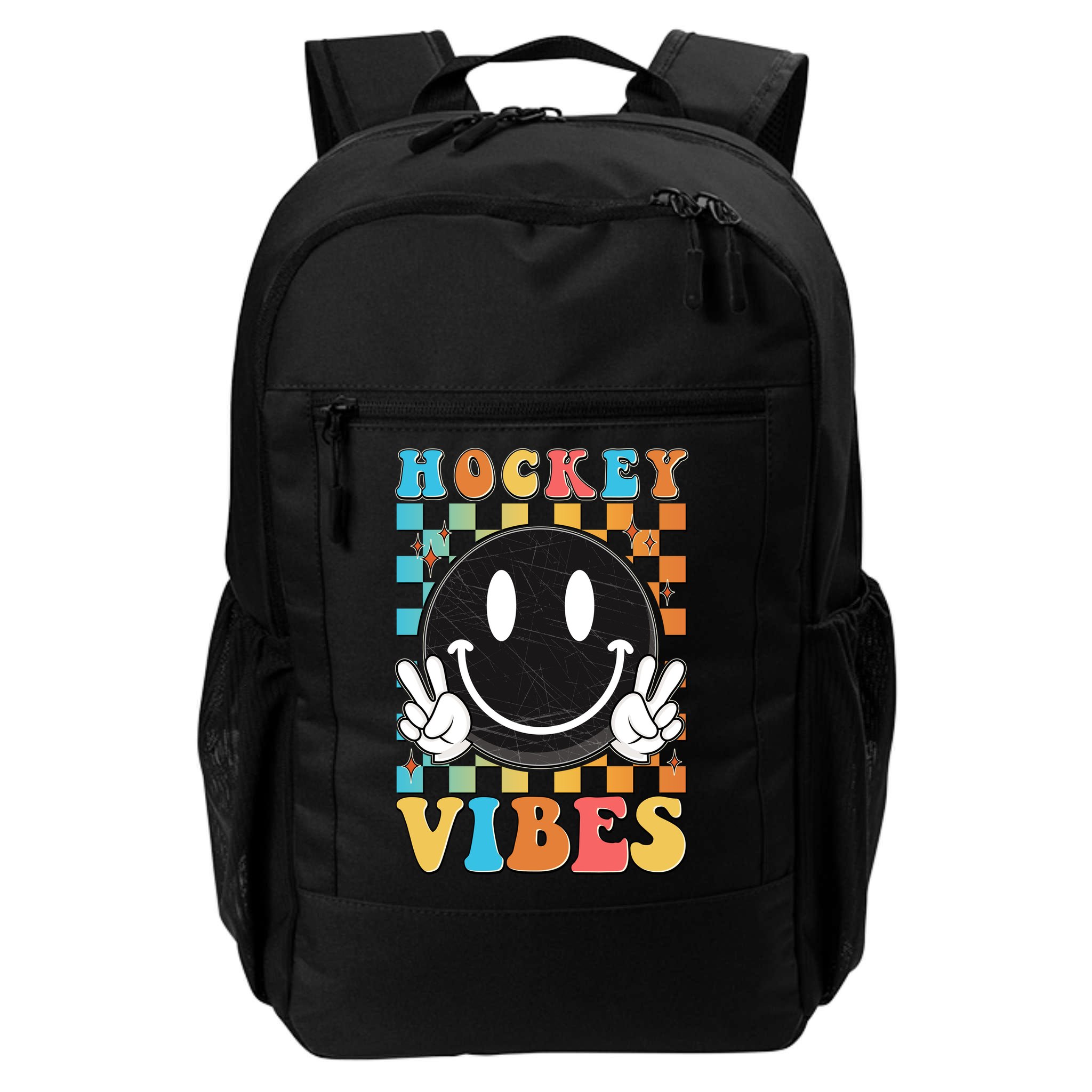 Retro Smiley Emoji Hockey Vibes Backpack