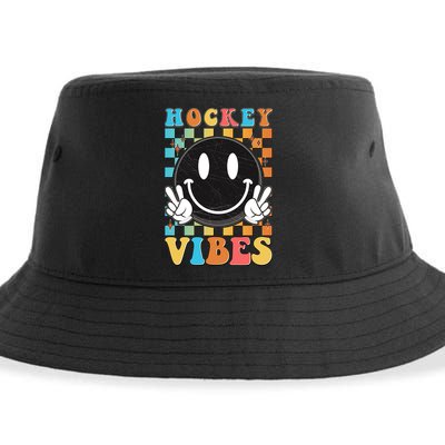 Retro Smiley Emoji Hockey Vibes Sustainable Bucket Hat