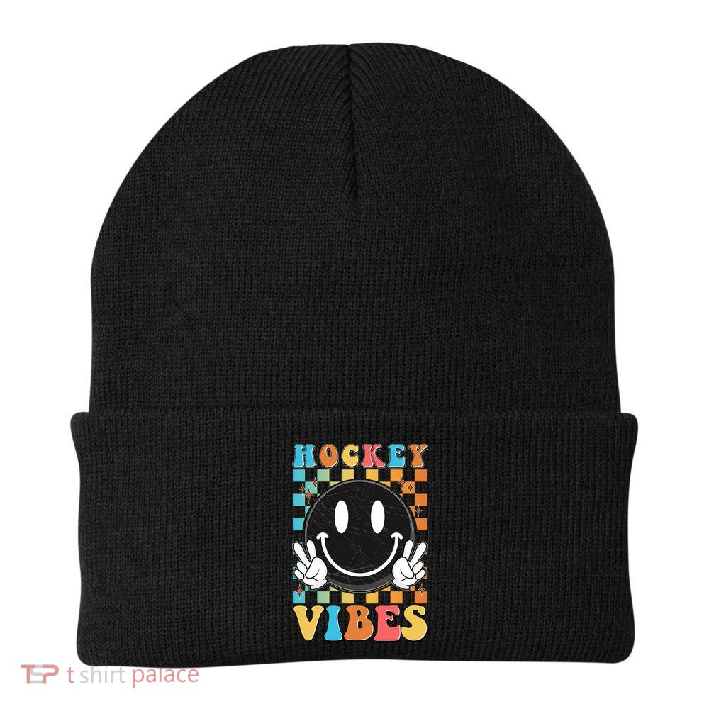 Retro Smiley Emoji Hockey Vibes Beanie