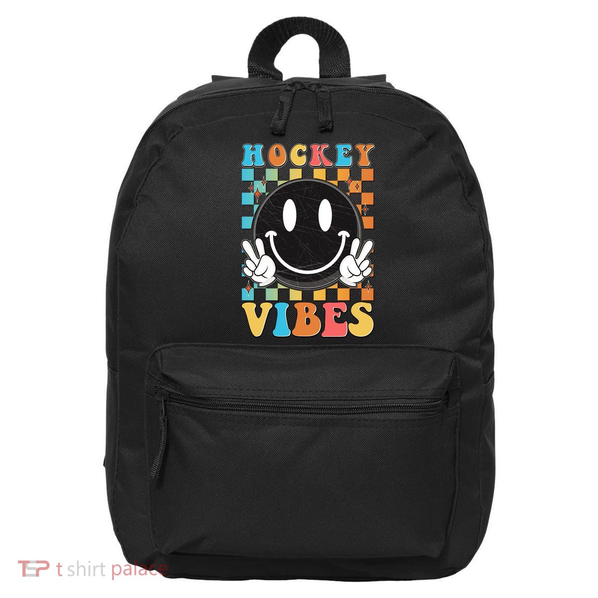 Retro Smiley Emoji Hockey Vibes 16 in Basic Backpack