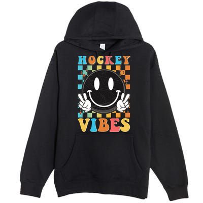 Retro Smiley Emoji Hockey Vibes Premium Pullover Hoodie