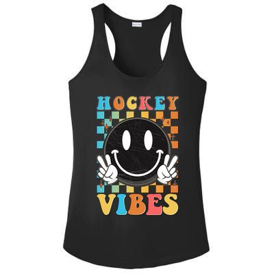 Retro Smiley Emoji Hockey Vibes Ladies PosiCharge Competitor Racerback Tank