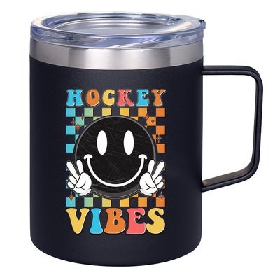 Retro Smiley Emoji Hockey Vibes 12oz Stainless Steel Coffee Mug