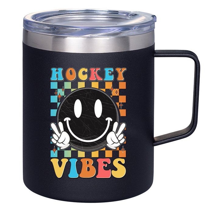 Retro Smiley Emoji Hockey Vibes 12oz Stainless Steel Coffee Mug