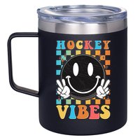 Retro Smiley Emoji Hockey Vibes 12oz Stainless Steel Coffee Mug