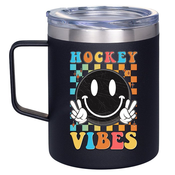 Retro Smiley Emoji Hockey Vibes 12oz Stainless Steel Coffee Mug