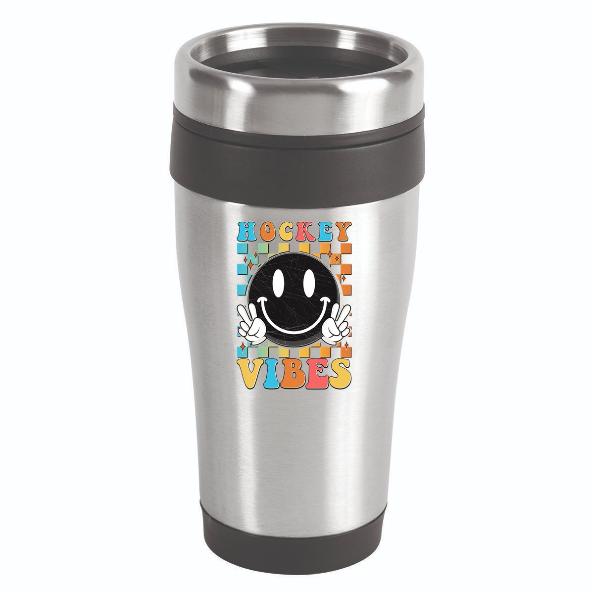 Retro Smiley Emoji Hockey Vibes 16oz Travel Tumbler