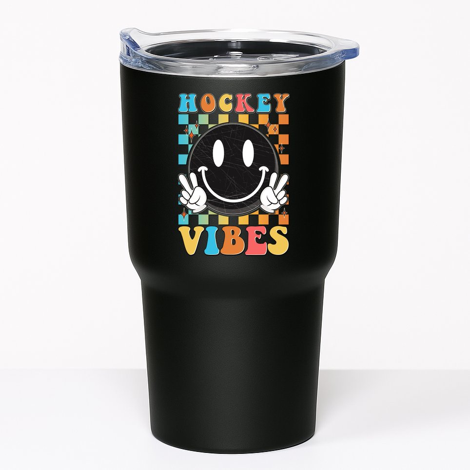 Retro Smiley Emoji Hockey Vibes Tumbler
