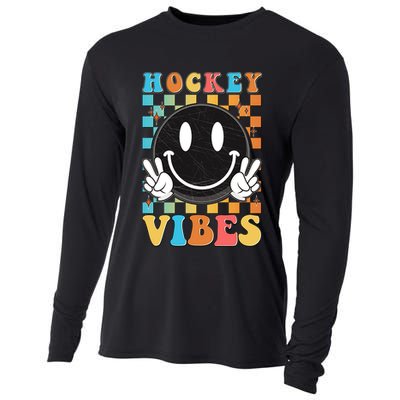 Retro Smiley Emoji Hockey Vibes Cooling Performance Long Sleeve Crew