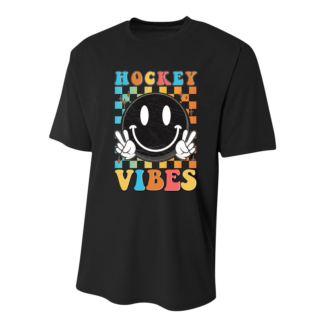 Retro Smiley Emoji Hockey Vibes Youth Performance Sprint T-Shirt
