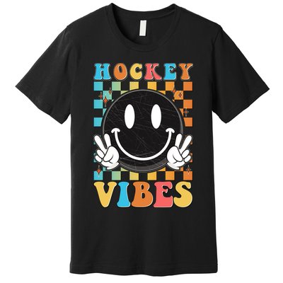Retro Smiley Emoji Hockey Vibes Premium T-Shirt