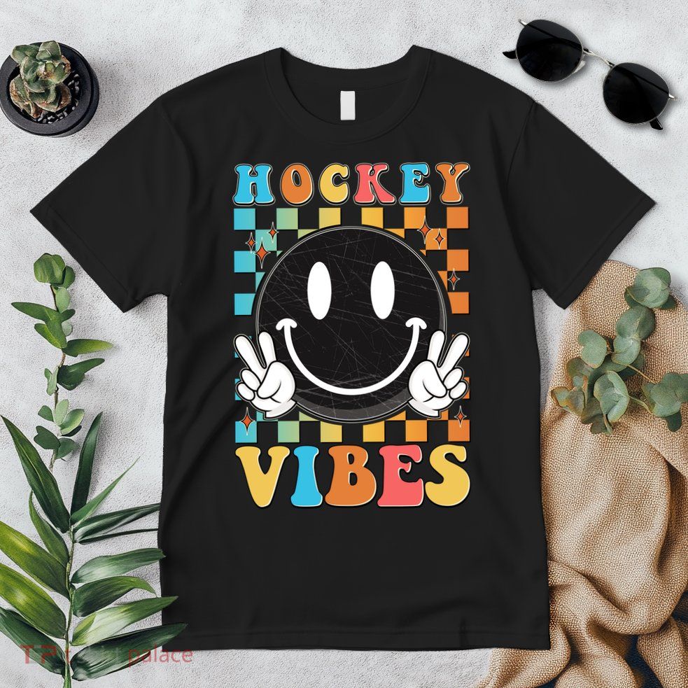Retro Smiley Emoji Hockey Vibes Premium T-Shirt