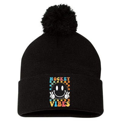 Retro Smiley Emoji Hockey Vibes Pom Pom 12in Knit Beanie