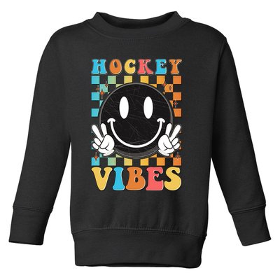 Retro Smiley Emoji Hockey Vibes Toddler Sweatshirt