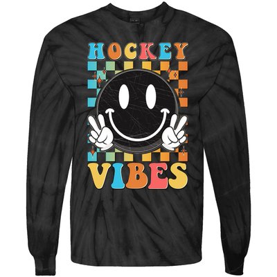 Retro Smiley Emoji Hockey Vibes Tie-Dye Long Sleeve Shirt
