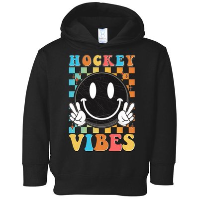 Retro Smiley Emoji Hockey Vibes Toddler Hoodie